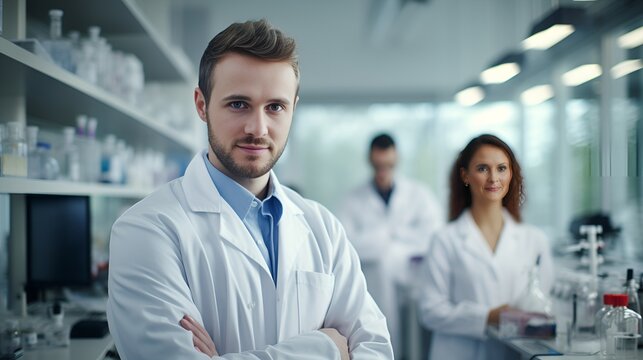 A scientist in a lab coat conducting an experiment , scientist, lab coat, experiment
