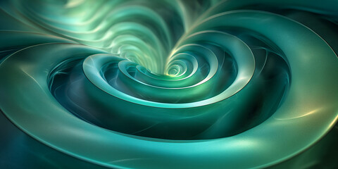 Green and Blue Spiral Artwork Infused with Metallic Texture, Luxurious Geometry, Shaped Canvas...