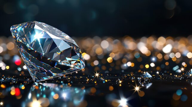 The background has a luxurious feel with colorful sparkling diamonds