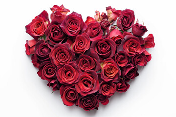 A Heart Crafted from Red Roses, Creating a Symbolic Expression of Love and Romance Against a White Background
