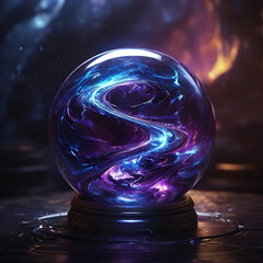 Blue and purple swirling within Magic ball