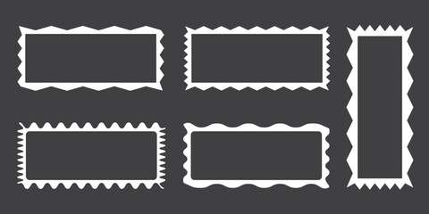 Retro frame with ZigZag border. Zig zag Wavy Edge Rectangle Shapes Set. Vector Jagged Geometric Rectangular. Torn and wavy frames. Wave curve edge shape. Zig zag edge rectangle shape set. 