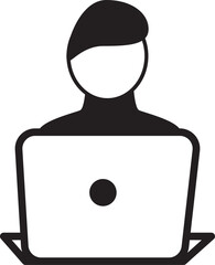 Businessman working on the laptop icon. Remote work freelancer sign. Home leisure symbol. Video conference logo. flat style.