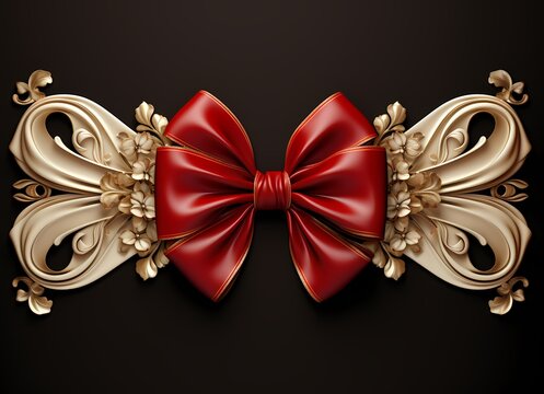 luxury red and gold design decorative ornate element with bow