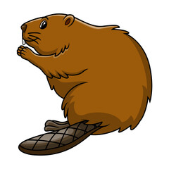 Cartoon funny beaver pose sitting - 715224102