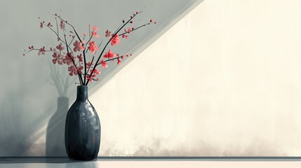 minimalistic cubism artwork of a vase with flowers, exploring the interplay between geometric shapes and organic forms,  