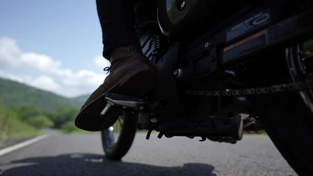 close-up view of motorbike shifting gears