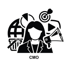 Cmo icon. Chief marketing officer acronym isolated on background vector illustration.