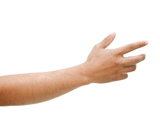Men's hands making gestures like  I'm about to grab something.  or are about to help  Isolated on white background.