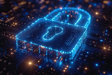 
Cybersecurity ensures business data privacy with virtual screens and login-verified credentials using data protection technologies resembling digital padlocks.