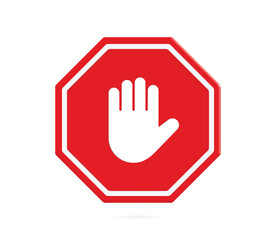 Red octagon stop sign, hand sign that means no entry or passing. ,vector 3d isolated on white background for design - obrazy, fototapety, plakaty