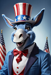 Blue donkey wearing a top uncle Sam hat. Generative AI - obrazy, fototapety, plakaty