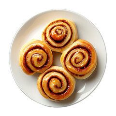 Fototapeta premium Plate of Cinnamon Roll isolated on white background, top view