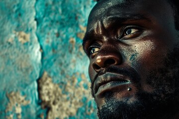 Image of an African man with a textured background, symbolizing Black History Month, evoking pride and diversity.