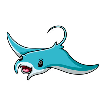 Funny cartoon Stingrays are swimming