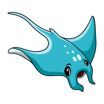 Funny cartoon Stingrays are swimming