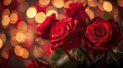 Valentine's day celebration with red roses on right side in corner , valentine's day , love , chocolate, heart in air