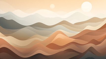 An abstract pattern of minimalist mountain peaks, each layer a gradient of earthy colors - obrazy, fototapety, plakaty