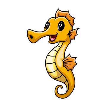 Cute funny cartoon a seahorse