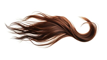 Long straight Wig hair style fly fall explosion. Brown woman wig hair float in mid air. Straight brown wig hair wind blow cloud throw. White background isolated