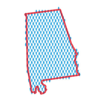 Alabama population map. Stick figures people map. Pattern of men and women. Flat vector illustration