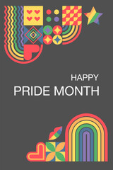 LGBT pride month. LGBT. June. Geometric template,rainbow background . Rainbow symbol of pride. Colorful post template for social media, background, banner, postcard, poster. . Vector illustration