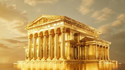 Obraz premium Bank building made of gold, concept for institutional market trading. finance and business concept