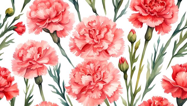 Set of floral bouquet of carnation flowers, Watercolor, spring collection of hand drawn flowers, Botanical plant illustration , elegant watercolor, mother's day, women's day, banner, templates, ai