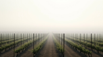 minimalist vineyard. A 3D rendering of a minimalist vineyard, with rows of grapevine