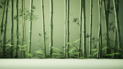 peaceful bamboo grove. A 3D rendering of a peaceful bamboo grove, where light and shadow