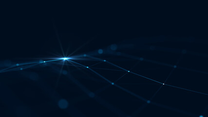 Abstract lines and points connecting technology background, digital data connection and big data concept. Network of interconnected points illuminated, symbolizing connectivity and technology. 