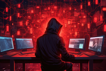 Cyber Security Hacker at Workstation, Generative AI
