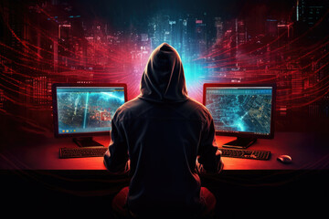 Cyber Security Hacker at Workstation, Generative AI