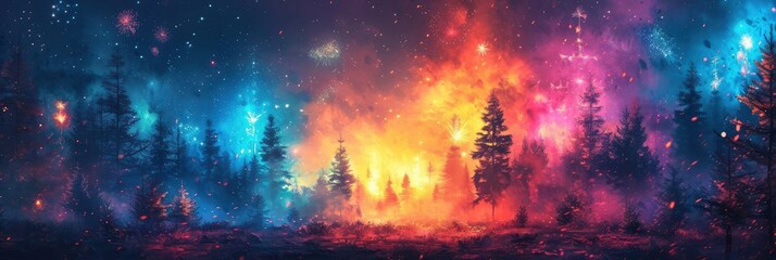 Fototapeta na wymiar Colorful New Year 2018 Fireworks Numeric, Background HD, Illustrations