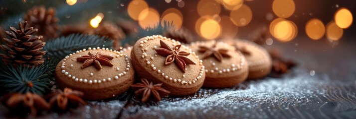Composition Tasty Gingerbread Cookies Christmas, Background HD, Illustrations