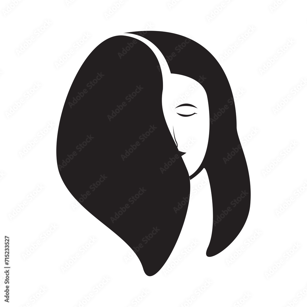 Sticker long hair female icon logo vector