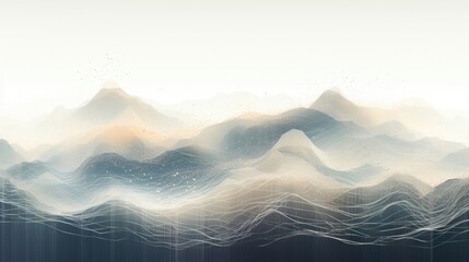 An abstract landscape made of data mountains and valleys, with data streams flowing through them. - obrazy, fototapety, plakaty
