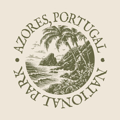 Azores, Portugal Illustration Clip Art Design Shape. National Park Vintage Icon Vector Stamp.