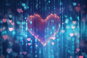 AI communicates love on Valentine's Day.include binary code forming heart shapes, algorithms crafting personalized love messages - obrazy, fototapety, plakaty