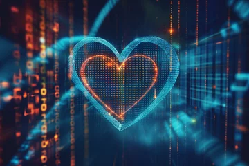 Fotobehang AI communicates love on Valentine's Day.include binary code forming heart shapes, algorithms crafting personalized love messages © tantawat