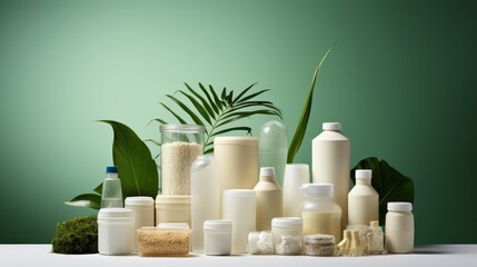 Bioplastics for sustainable packaging alternatives solid background - obrazy, fototapety, plakaty