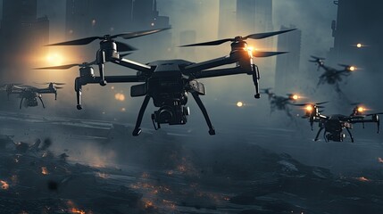 Naklejka premium Drones in aerial surveillance operations solid background