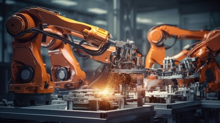 Robotics in industrial manufacturing processes solid background