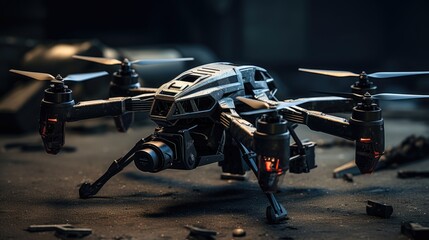 Robotics used in autonomous surveillance drones solid background