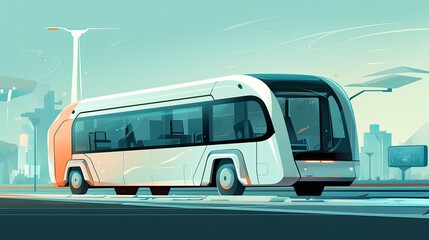 Self driving buses for public transportation solid background