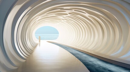 Fototapeta premium Wave shaped decorative tunnel abstract night light