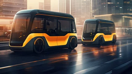 Foto auf Acrylglas Cartoon-Autos Self driving buses for autonomous transit solid background