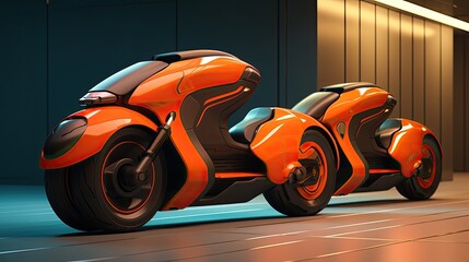 Self driving motorcycles for autonomous transportation solid background