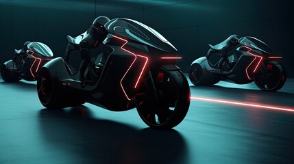 Fototapeta premium Self driving motorcycles for efficient transportation solid background