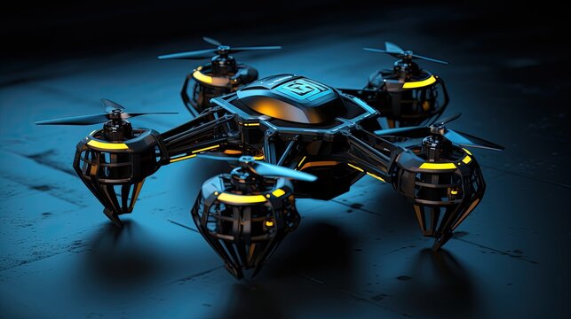 Robotics used in autonomous surveillance drones solid background